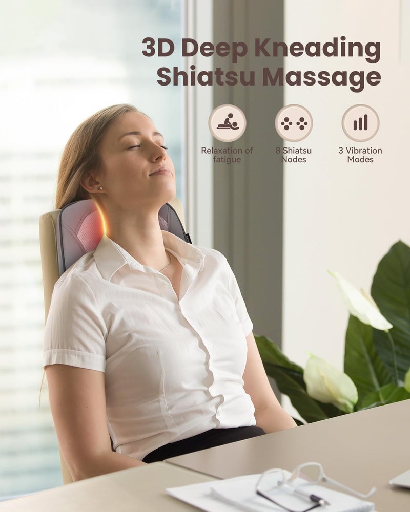 COMFIER مدلك الظهر شياتسو مع حرارة واهتزاز، مدلك الرقبة والكتف لتخفيف الألم، وسادة تدليك الرقبة، مدلك الظهر السفلي المحمول للاستخدام في الكرسي، السيارة، المكتب المنزلي - رمادي - Image 2